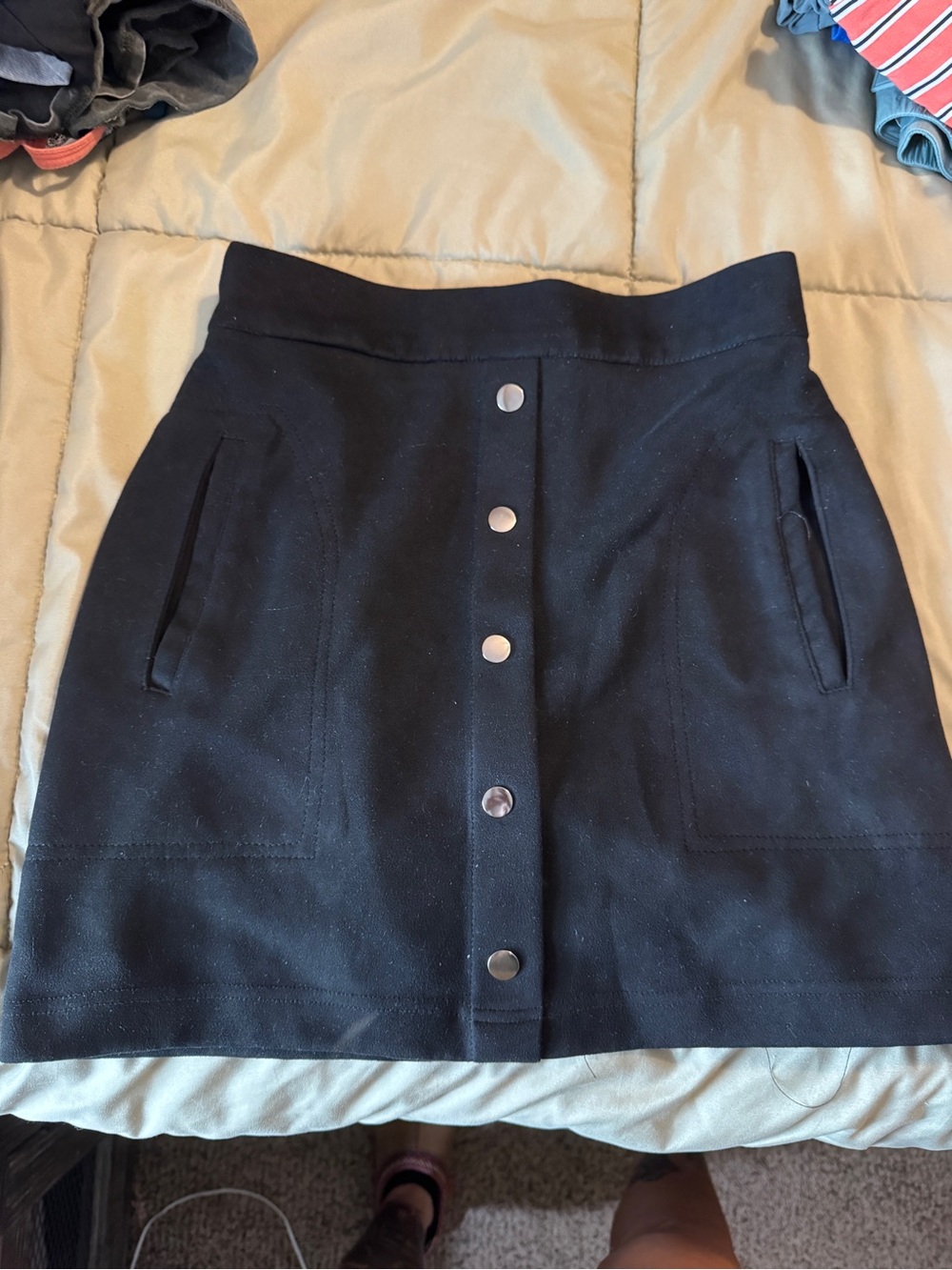Black Button-Front A-Line Skirt